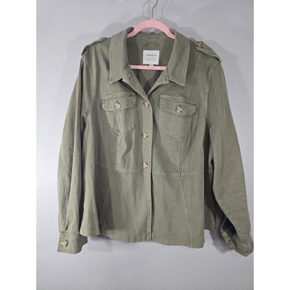 Torrid Twill Peplum Utility Jacket Olive Green Size 3 3x NWT gorpcore Safari AF